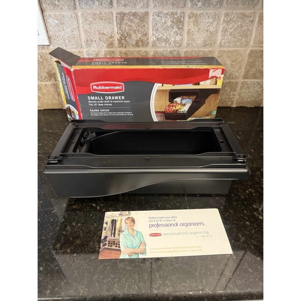 Rubbermaid Small Drawer Under Mount Wood and Wire Shelf 16" Black - NEW OPEN BOX